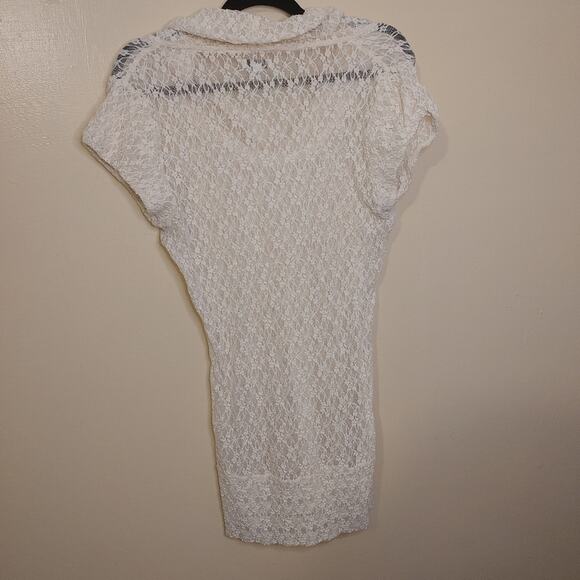 Cache Vintage Size Large L Stretchy See Through Lace Dress Ivory Light Sheer - Picture 4 of 9